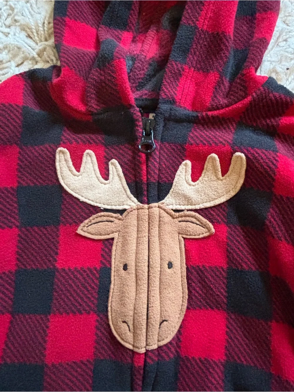 Carter's Red & Black Buffalo Plaid Hooded Jacket with Moose Patch